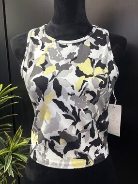Balance Collection Athletic crop stretch tank,round neck,young wheat floral